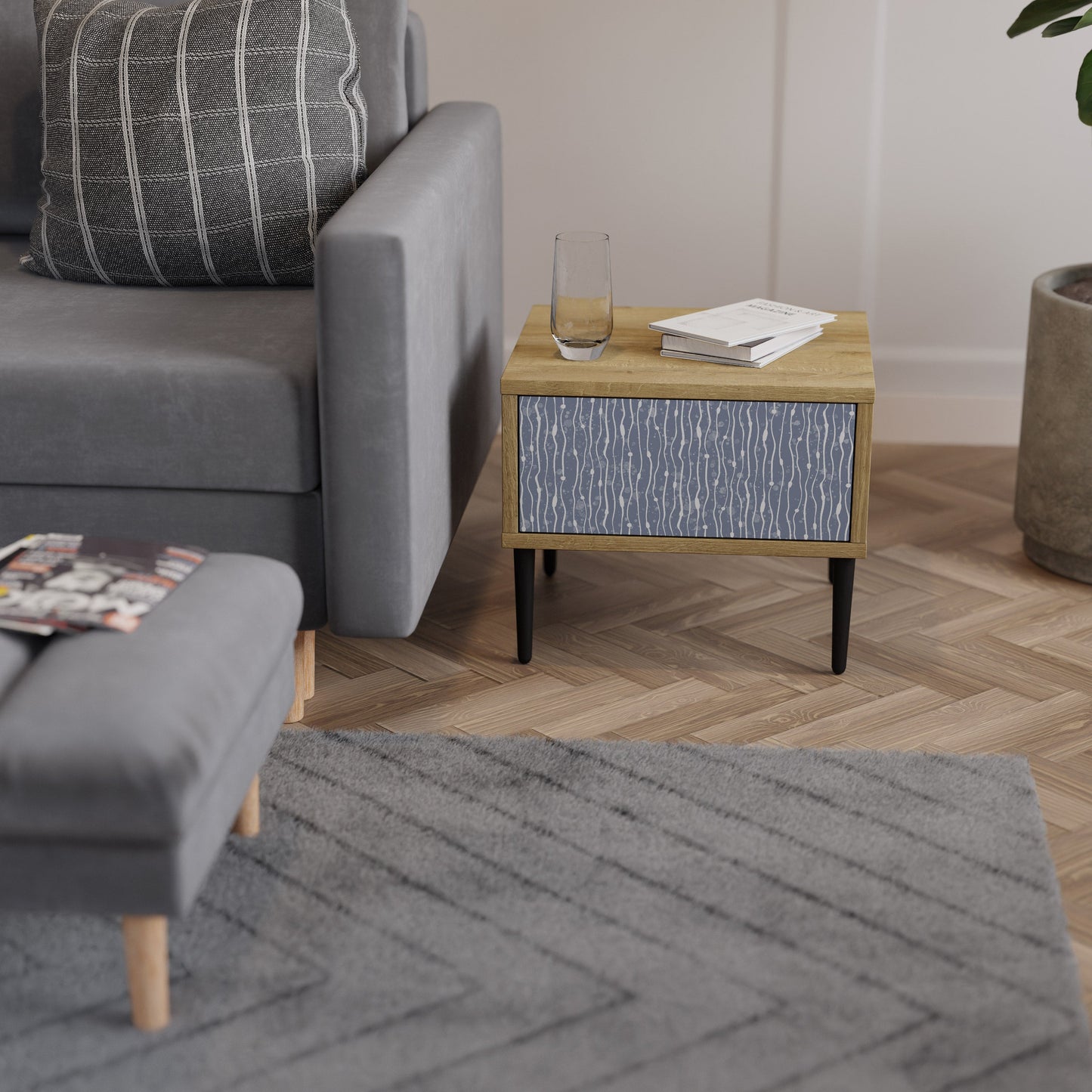 GRAPHITE RAIN Nightstand in Oak Effect