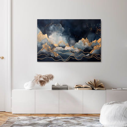 GOLDEN PEAK OF BLUE Stampa su tela orizzontale