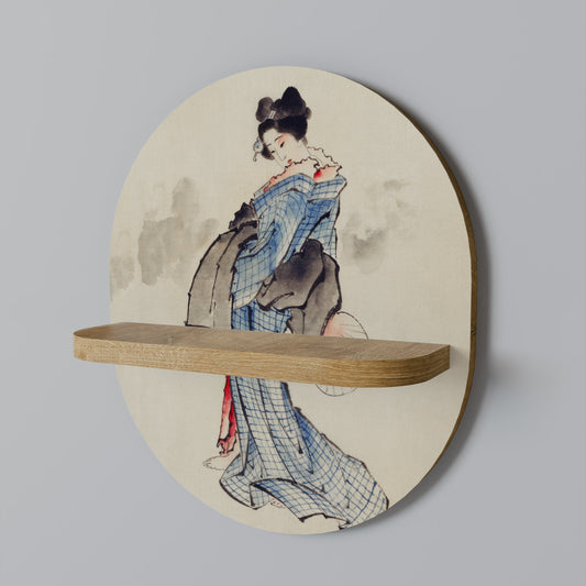 GEISHA FANTASY Oval Art Shelf In Oak Effect