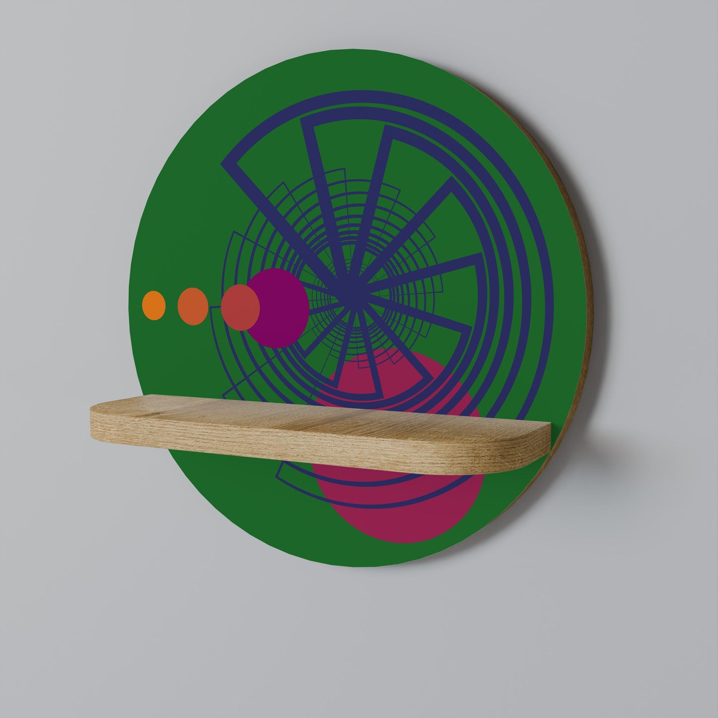 VIVID COLORWHEEL Round Art Shelf In Oak Effect