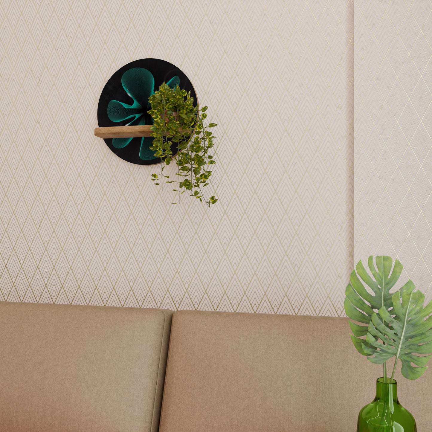 ELECTRIC ILLUSION Round Art Shelf In Oak Effect