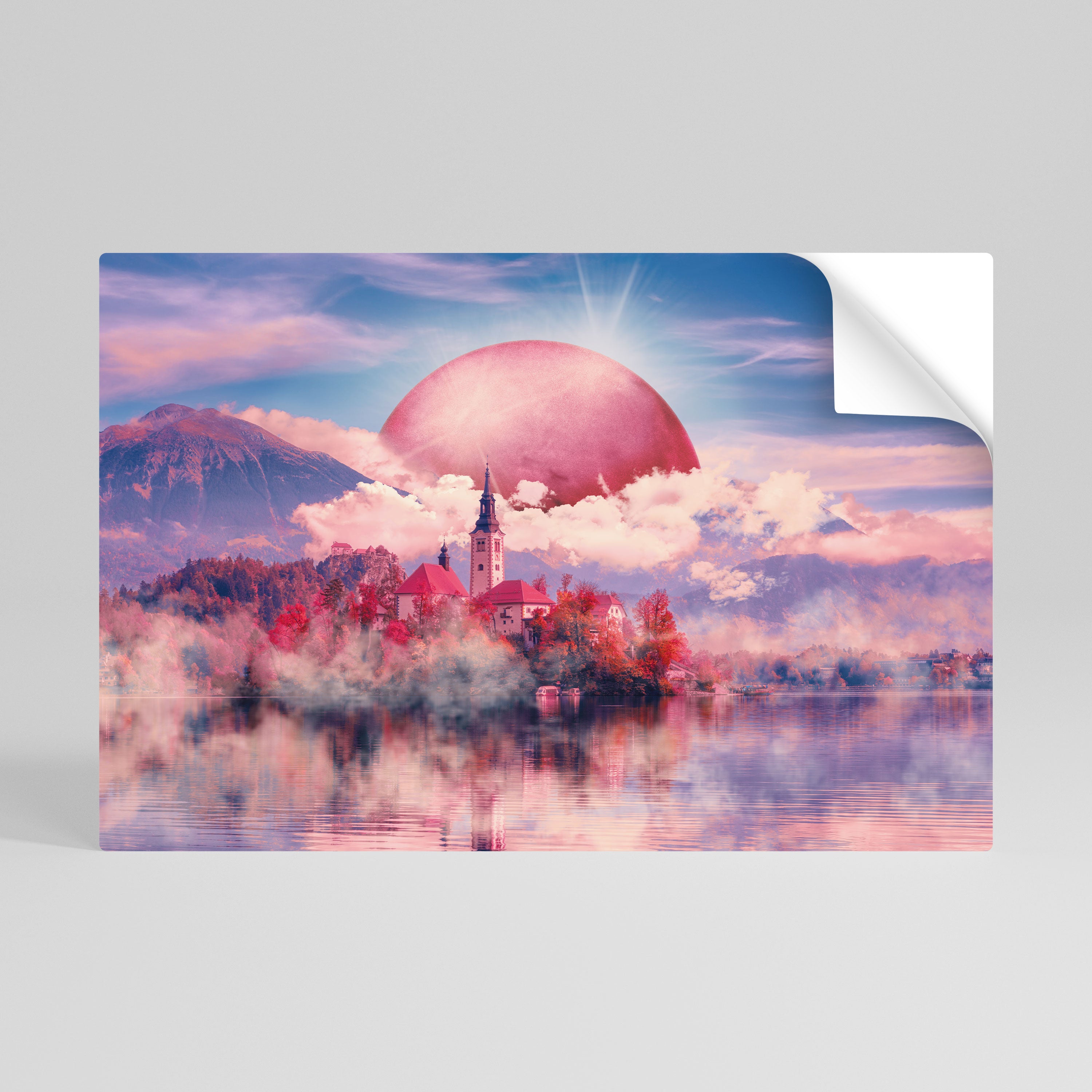 MARS OVER THE BLED LAKE Póster adhesivo horizontal