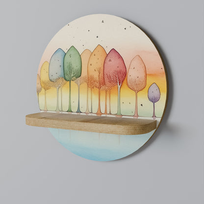 COLORFUL OASIS Round Art Shelf In Oak Effect