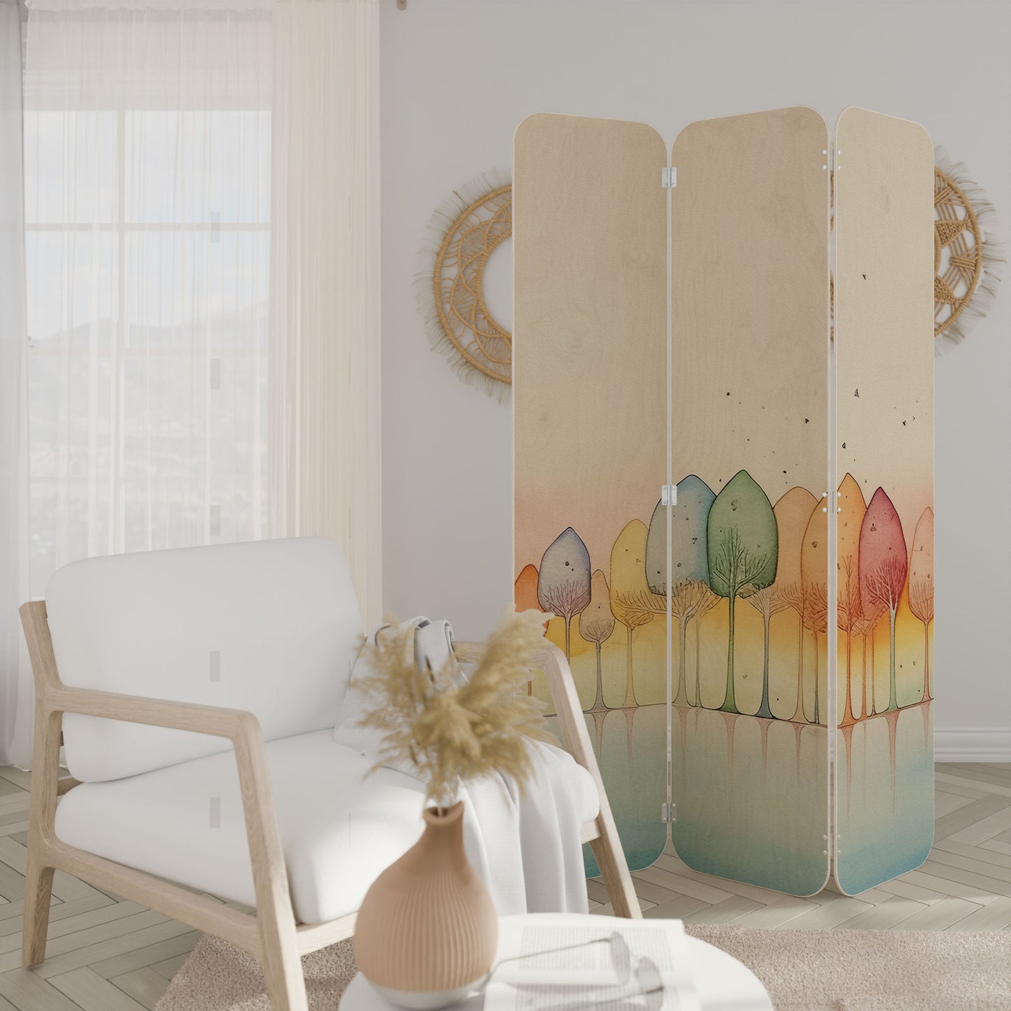 COLORFUL OASIS 3-Panel Plywood Room Divider