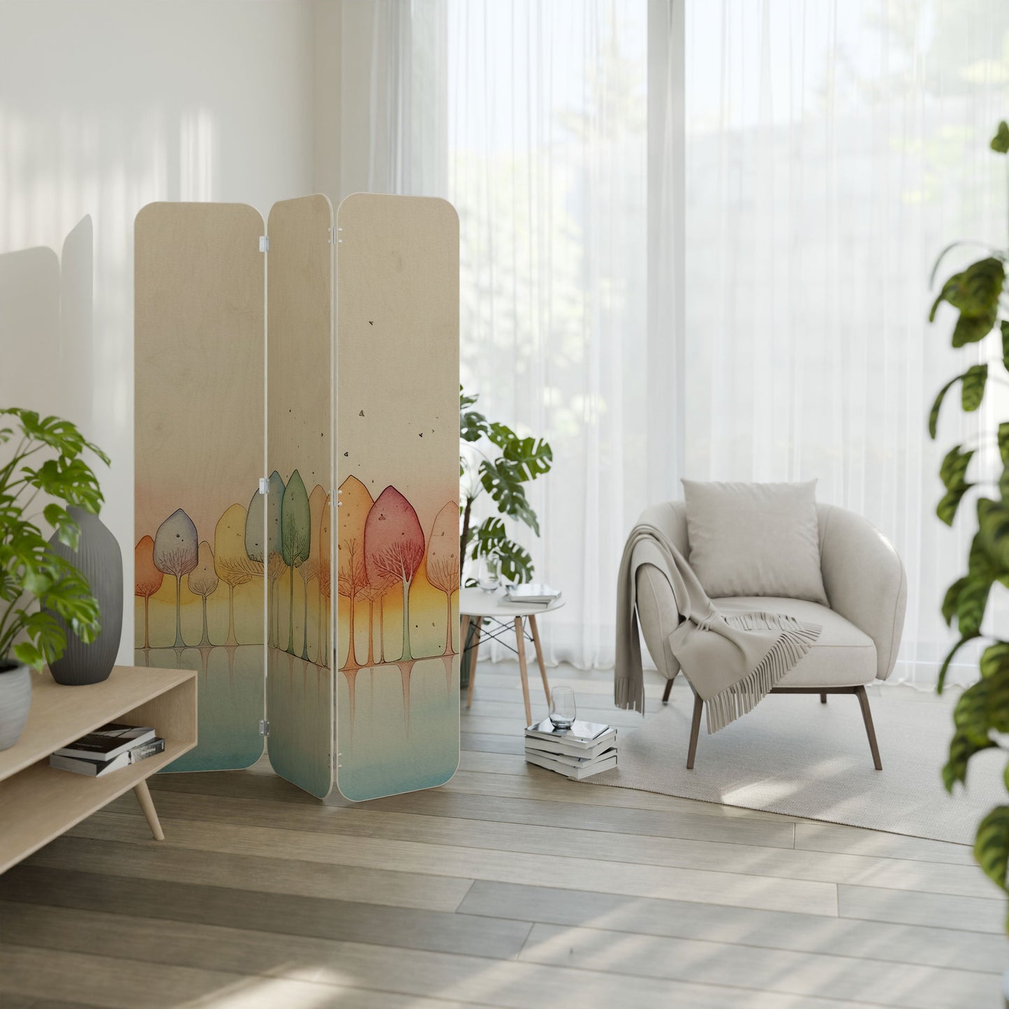 COLORFUL OASIS 3-Panel Plywood Room Divider