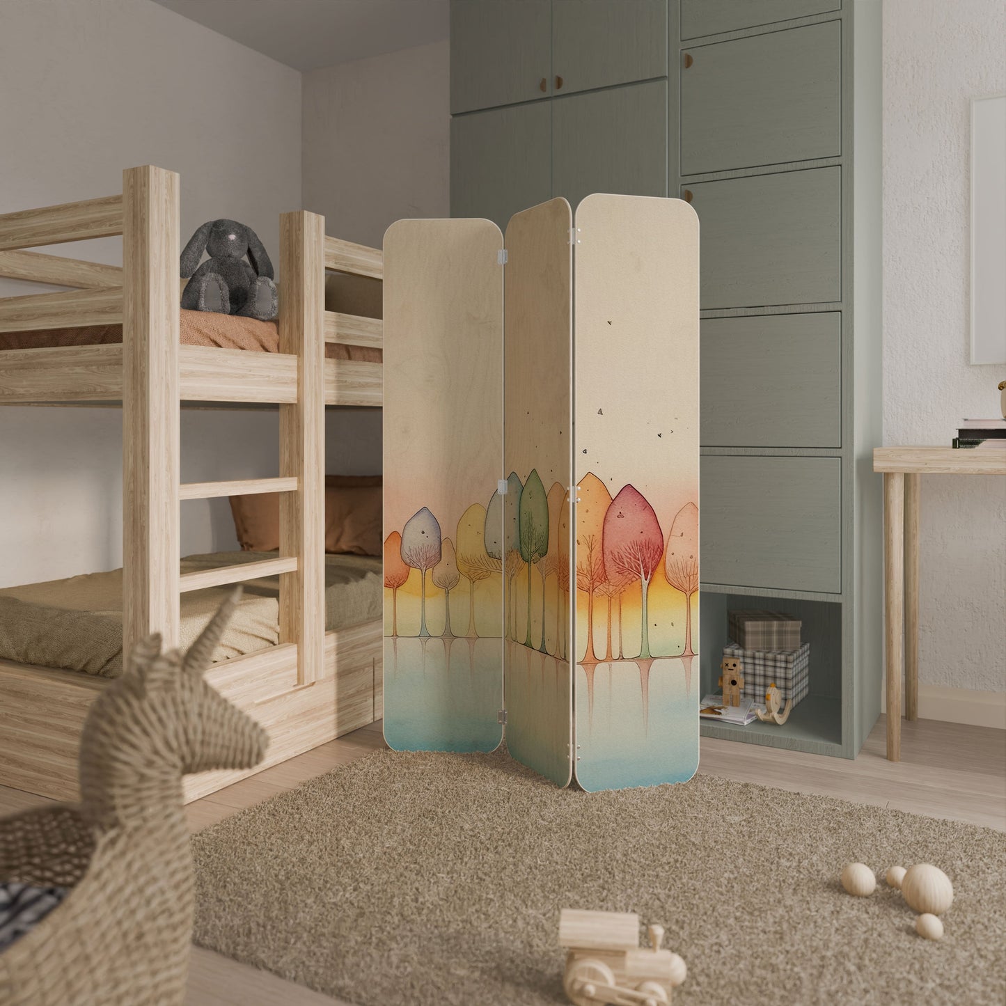 COLORFUL OASIS 3-Panel Plywood Room Divider