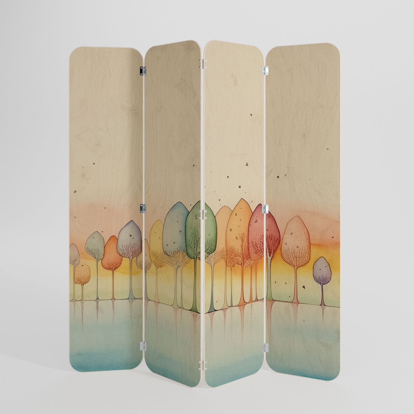 COLORFUL OASIS 4-Panel Plywood Room Divider