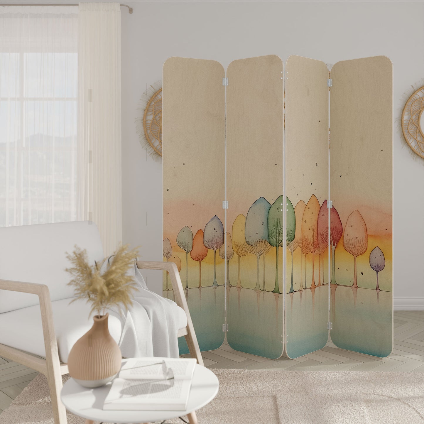 COLORFUL OASIS 4-Panel Plywood Room Divider