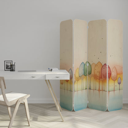 COLORFUL OASIS 4-Panel Plywood Room Divider