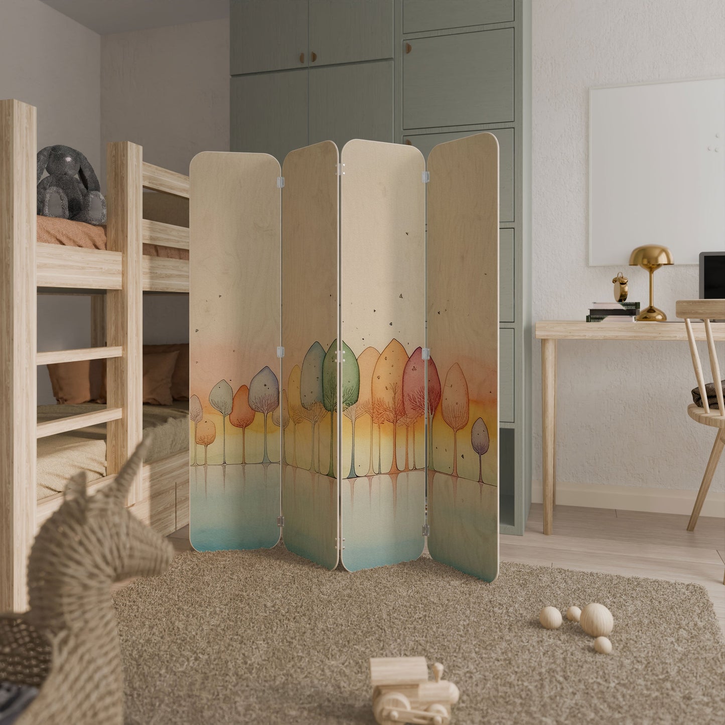 COLORFUL OASIS 4-Panel Plywood Room Divider