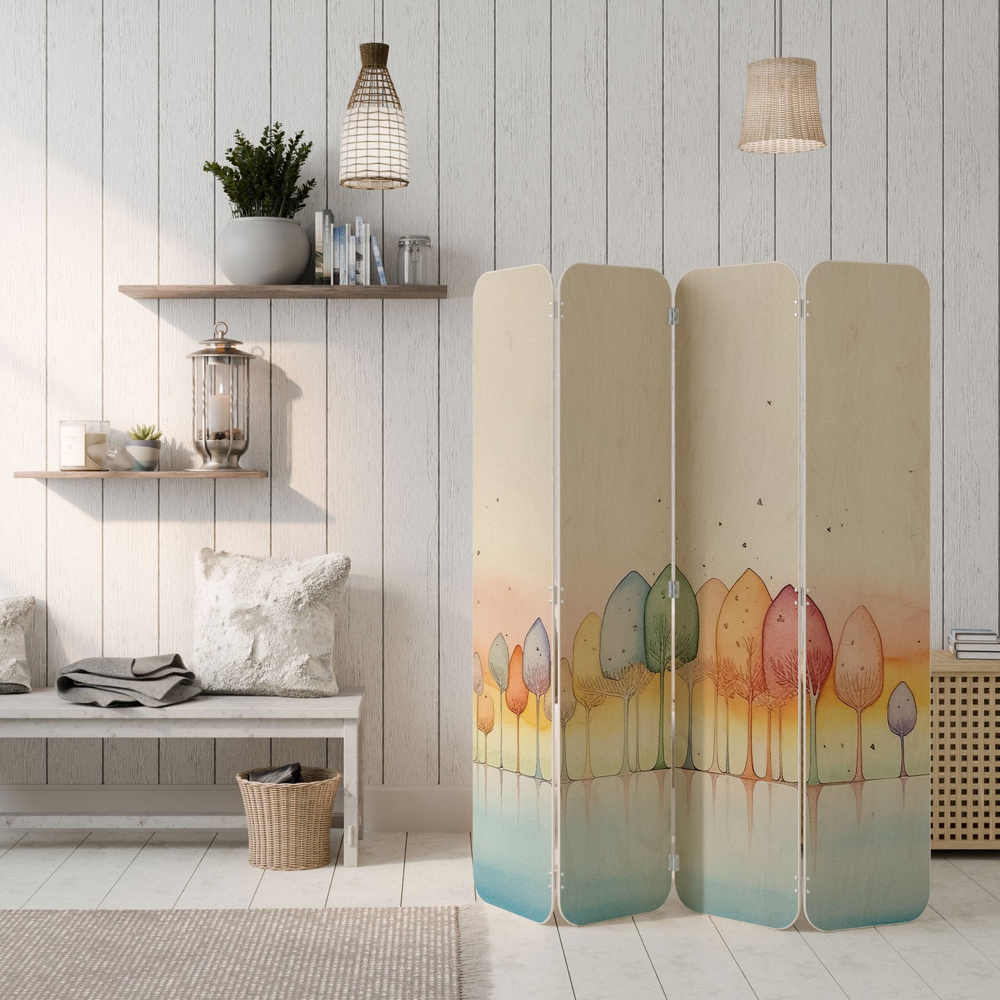 COLORFUL OASIS 4-Panel Plywood Room Divider