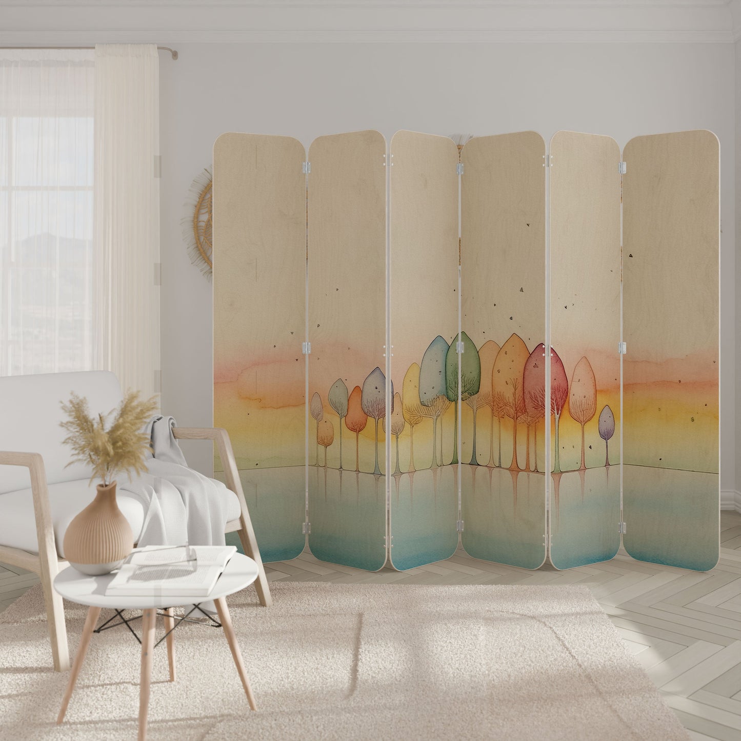 COLORFUL OASIS 6-Panel Plywood Room Divider