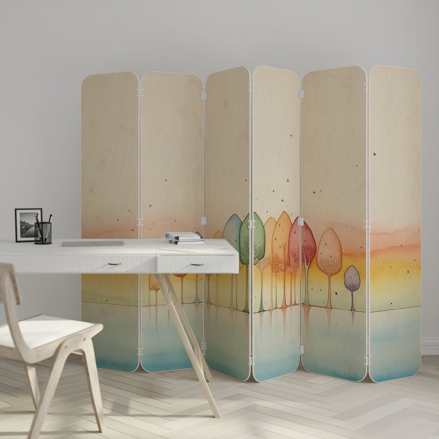 COLORFUL OASIS 6-Panel Plywood Room Divider