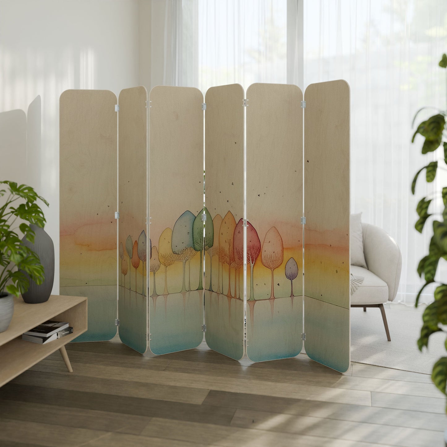 COLORFUL OASIS 6-Panel Plywood Room Divider