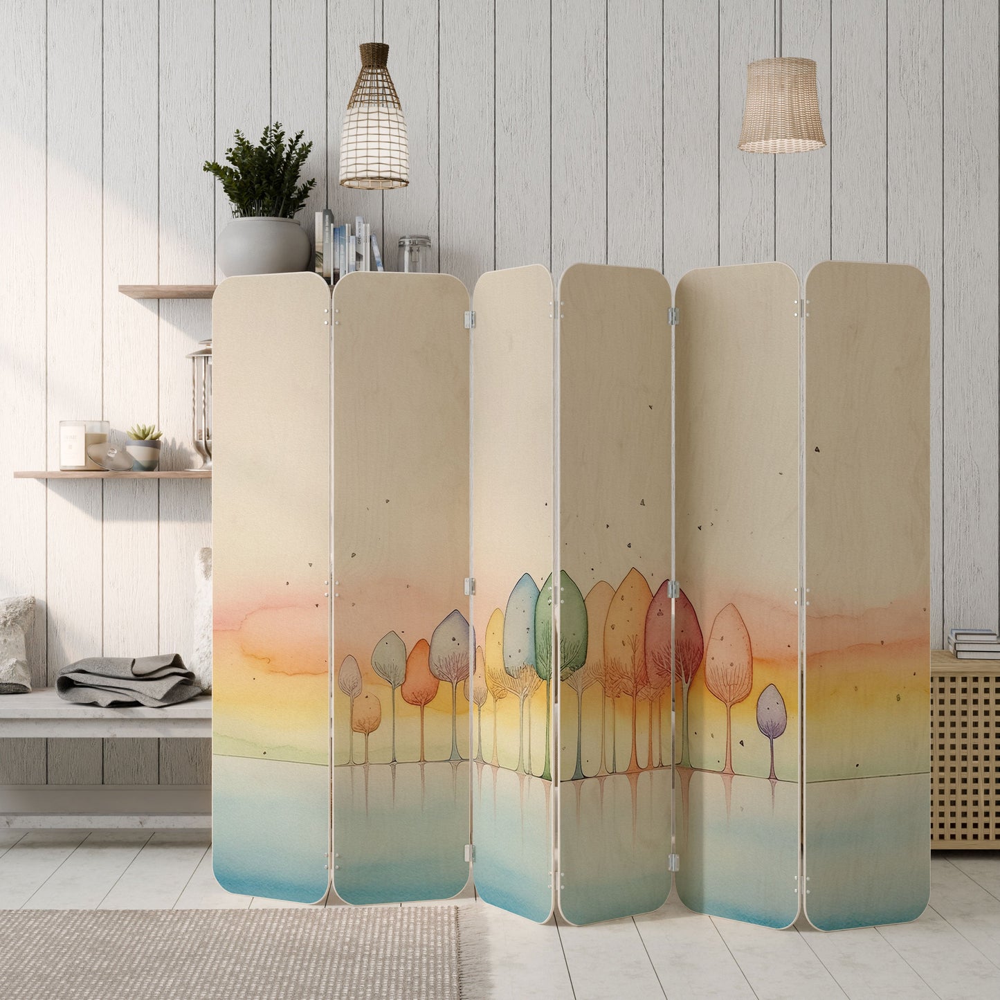 COLORFUL OASIS 6-Panel Plywood Room Divider