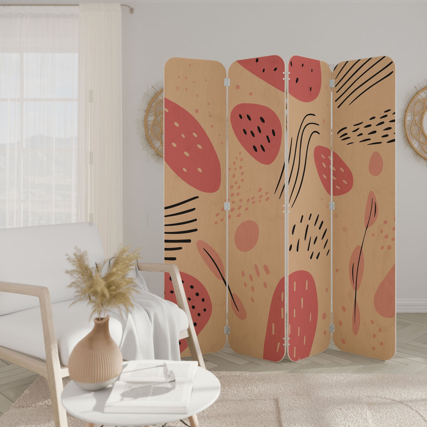 APRICOT FRENZY 4-Panel Plywood Room Divider