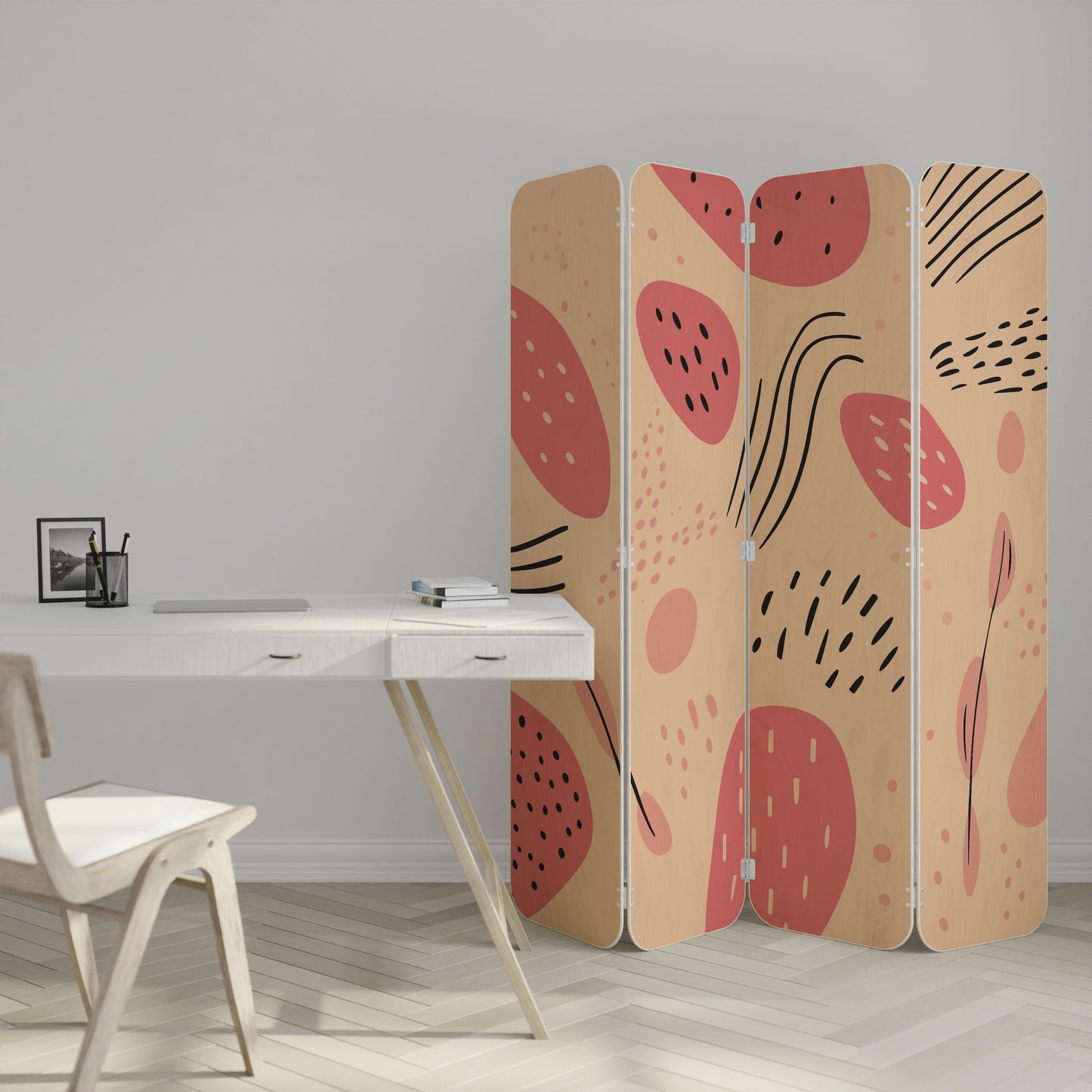 APRICOT FRENZY 4-Panel Plywood Room Divider