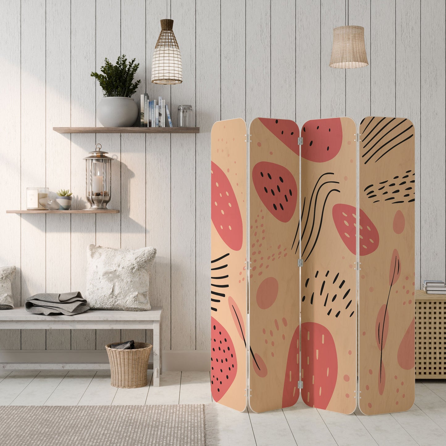 APRICOT FRENZY 4-Panel Plywood Room Divider