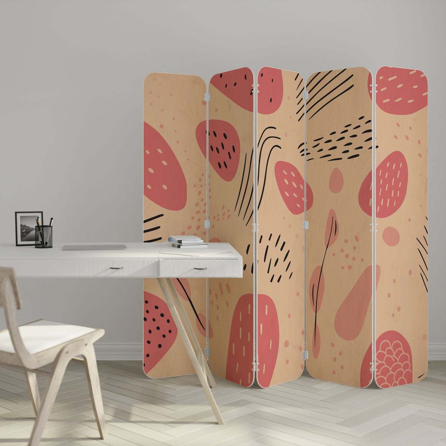 APRICOT FRENZY 5-Panel Plywood Room Divider