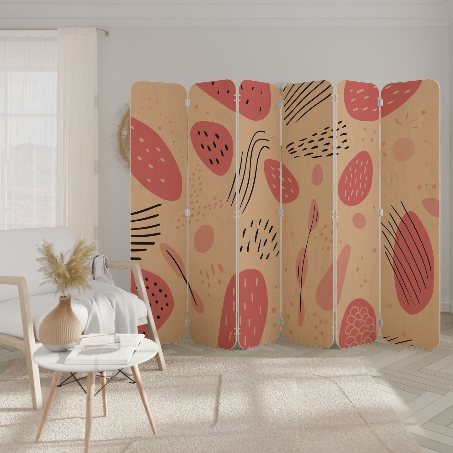 APRICOT FRENZY 6-Panel Plywood Room Divider