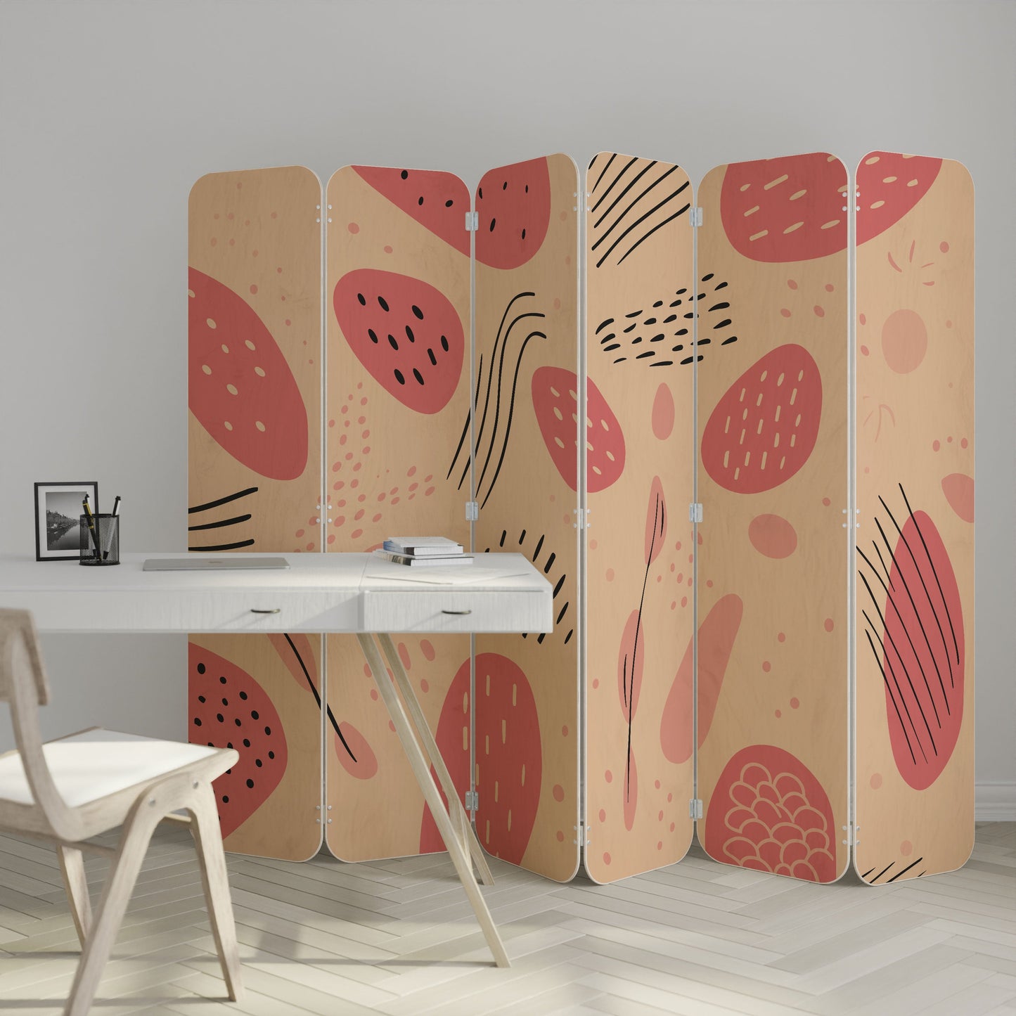 APRICOT FRENZY 6-Panel Plywood Room Divider