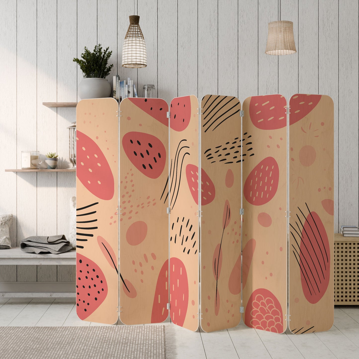 APRICOT FRENZY 6-Panel Plywood Room Divider