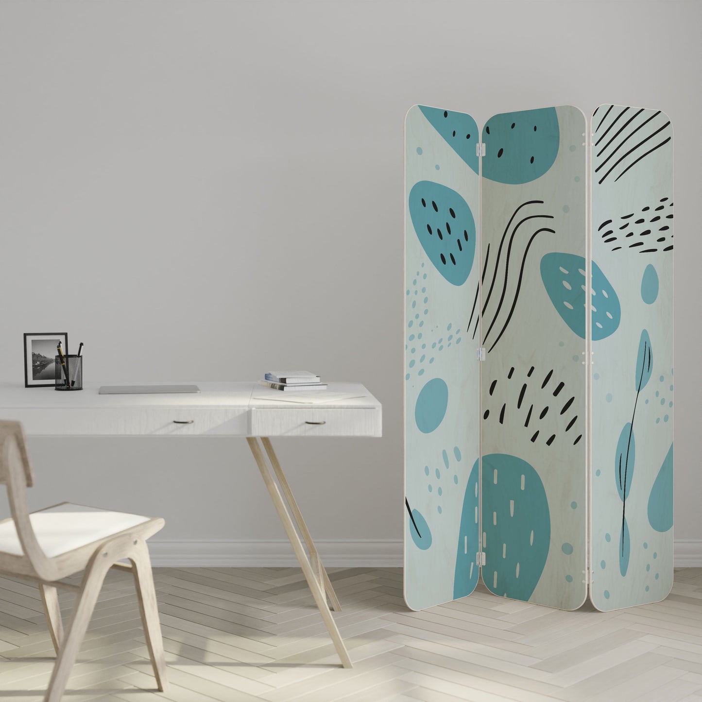 GREENISH FRENZY 3-Panel Plywood Room Divider