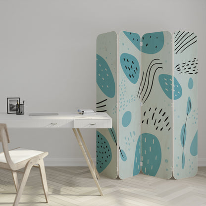 GREENISH FRENZY 4-Panel Plywood Room Divider