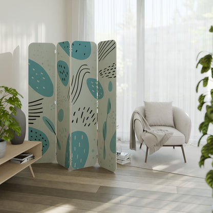 GREENISH FRENZY 4-Panel Plywood Room Divider