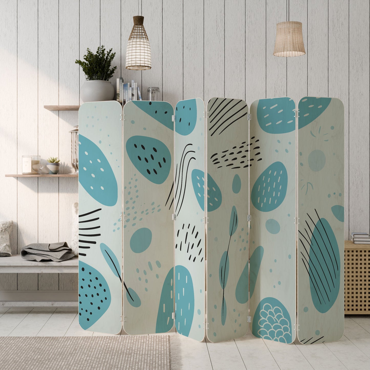 GREENISH FRENZY 6-Panel Plywood Room Divider