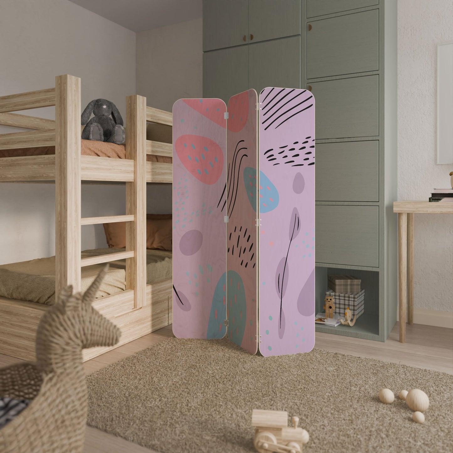 PINKY FRENZY 3-Panel Plywood Room Divider