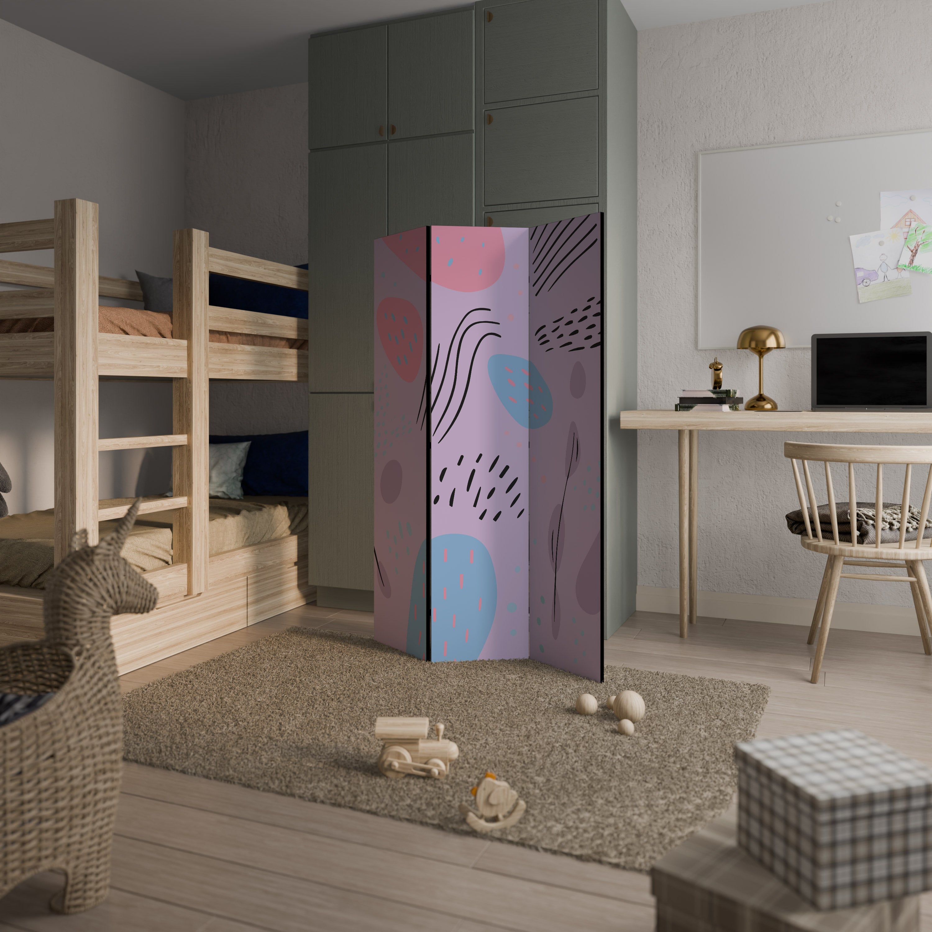 PINKY FRENZY Dekorativ rumsavdelare – 3 paneler