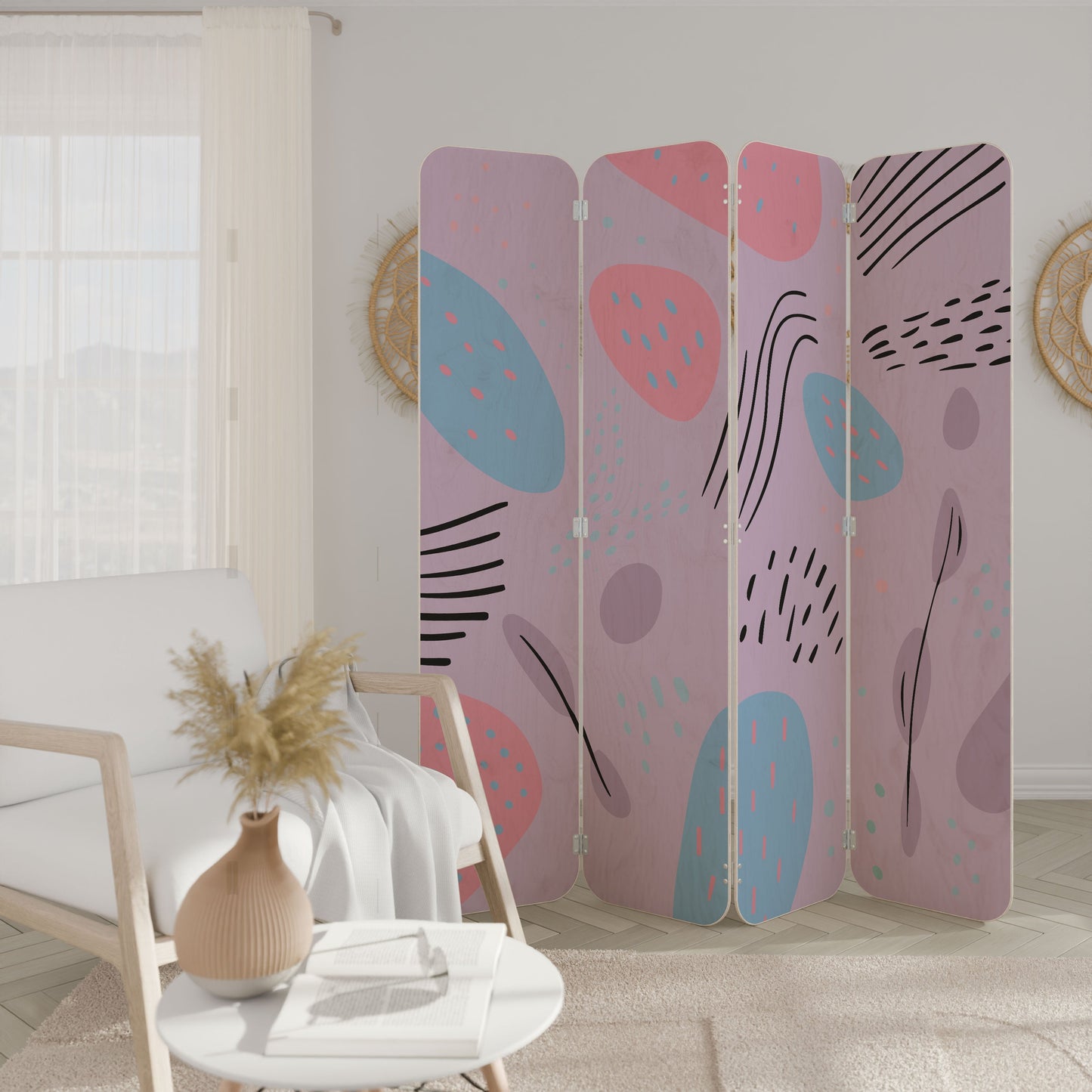 PINKY FRENZY 4-Panel Plywood Room Divider