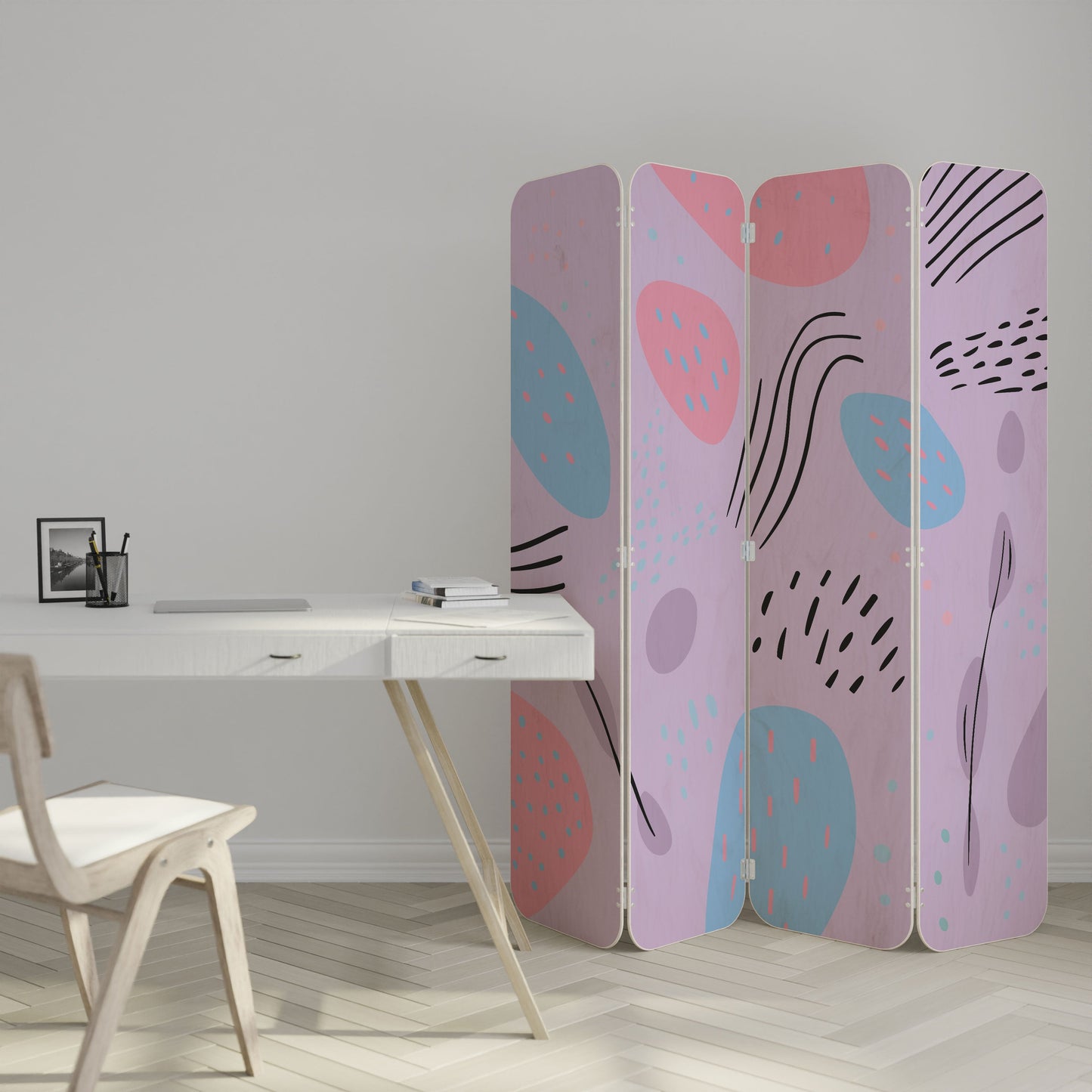 PINKY FRENZY 4-Panel Plywood Room Divider