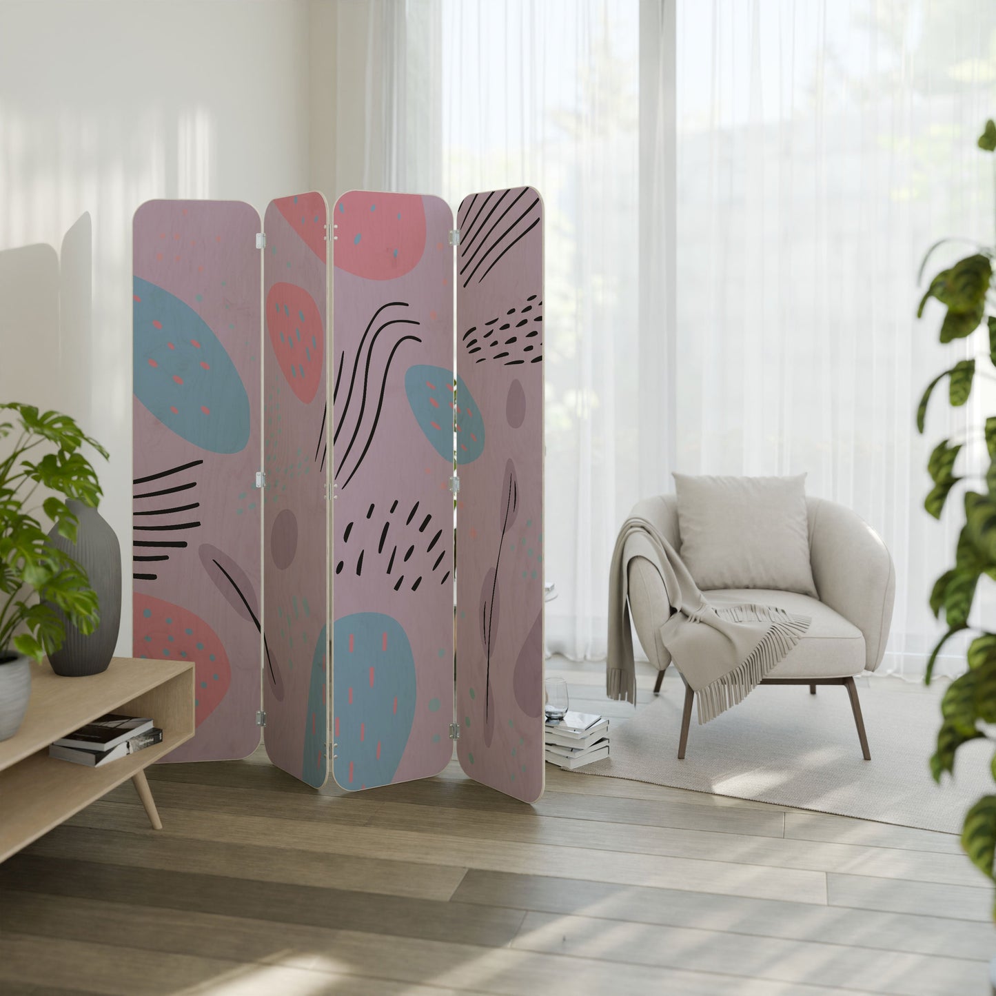 PINKY FRENZY 4-Panel Plywood Room Divider