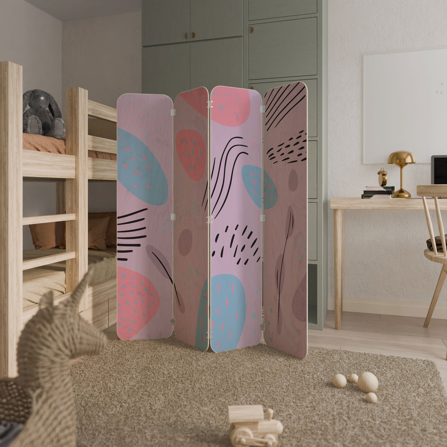 PINKY FRENZY 4-Panel Plywood Room Divider