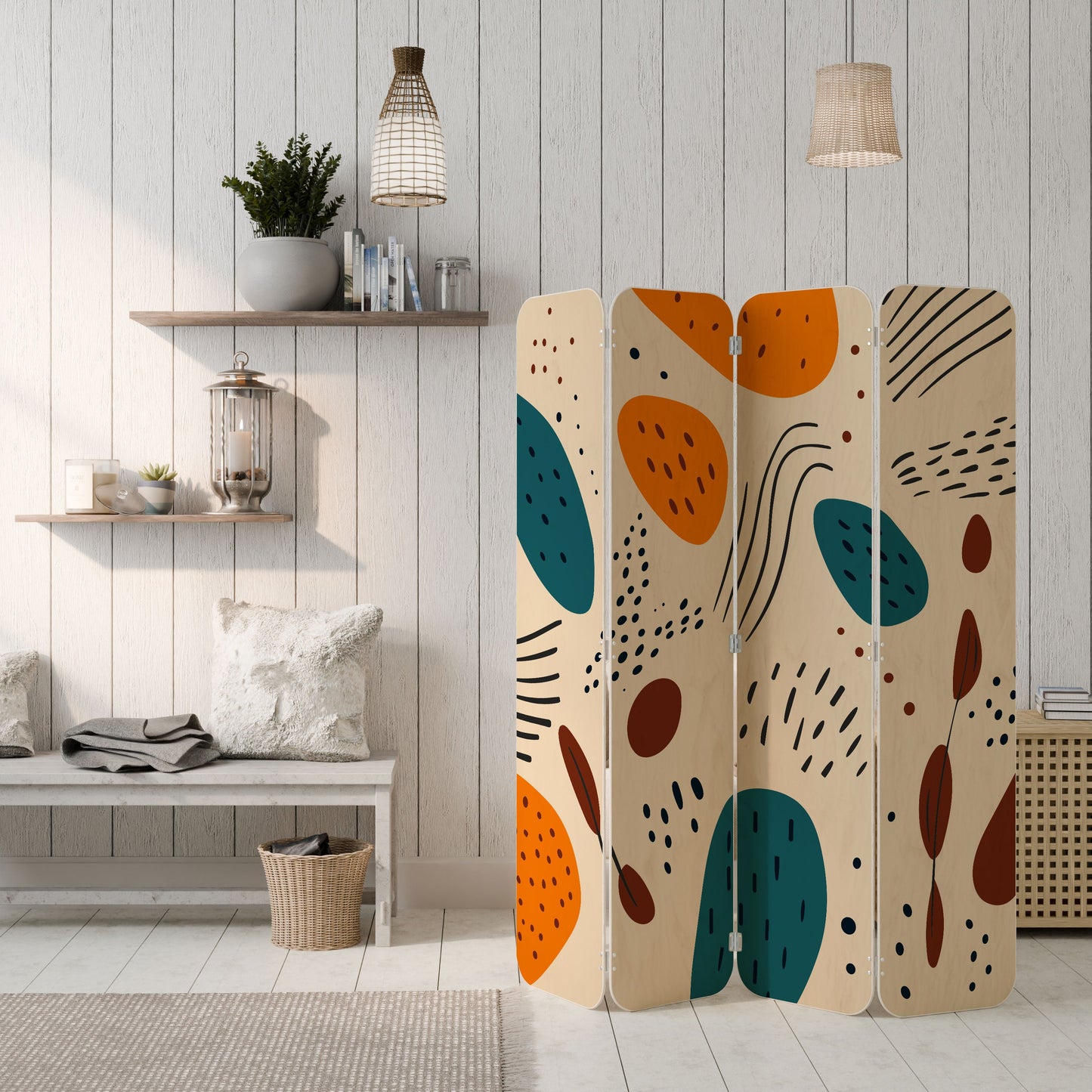 VIBRANT FRENZY 4-Panel Plywood Room Divider