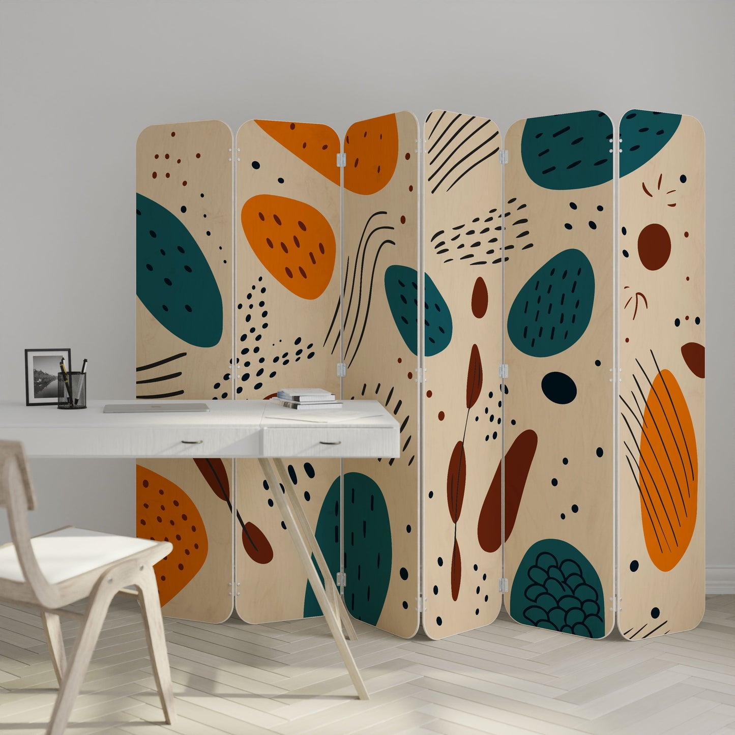 VIBRANT FRENZY 6-Panel Plywood Room Divider