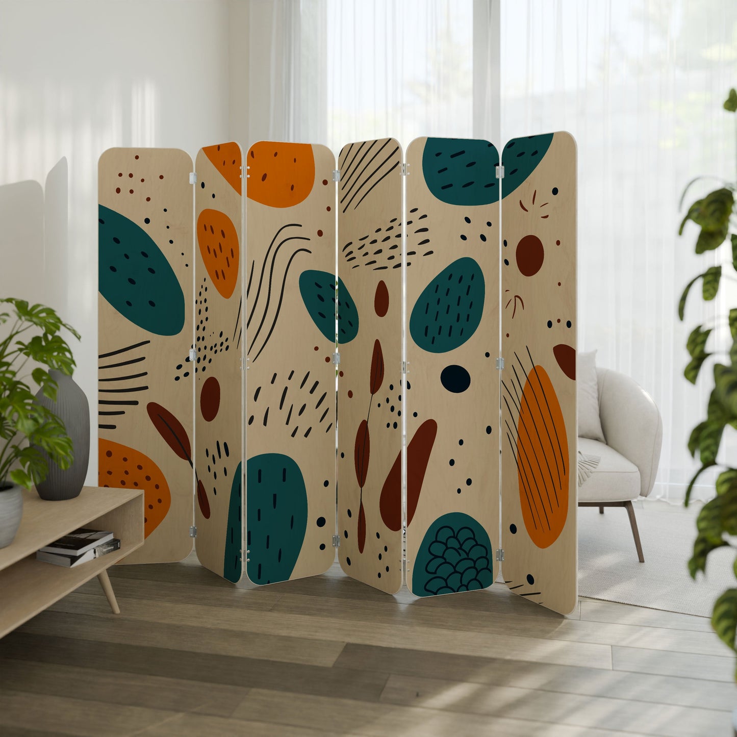 VIBRANT FRENZY 6-Panel Plywood Room Divider