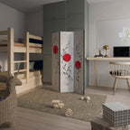 RED WHISPERS IN FOLIAGE Dekorativ rumsavdelare – 3 paneler