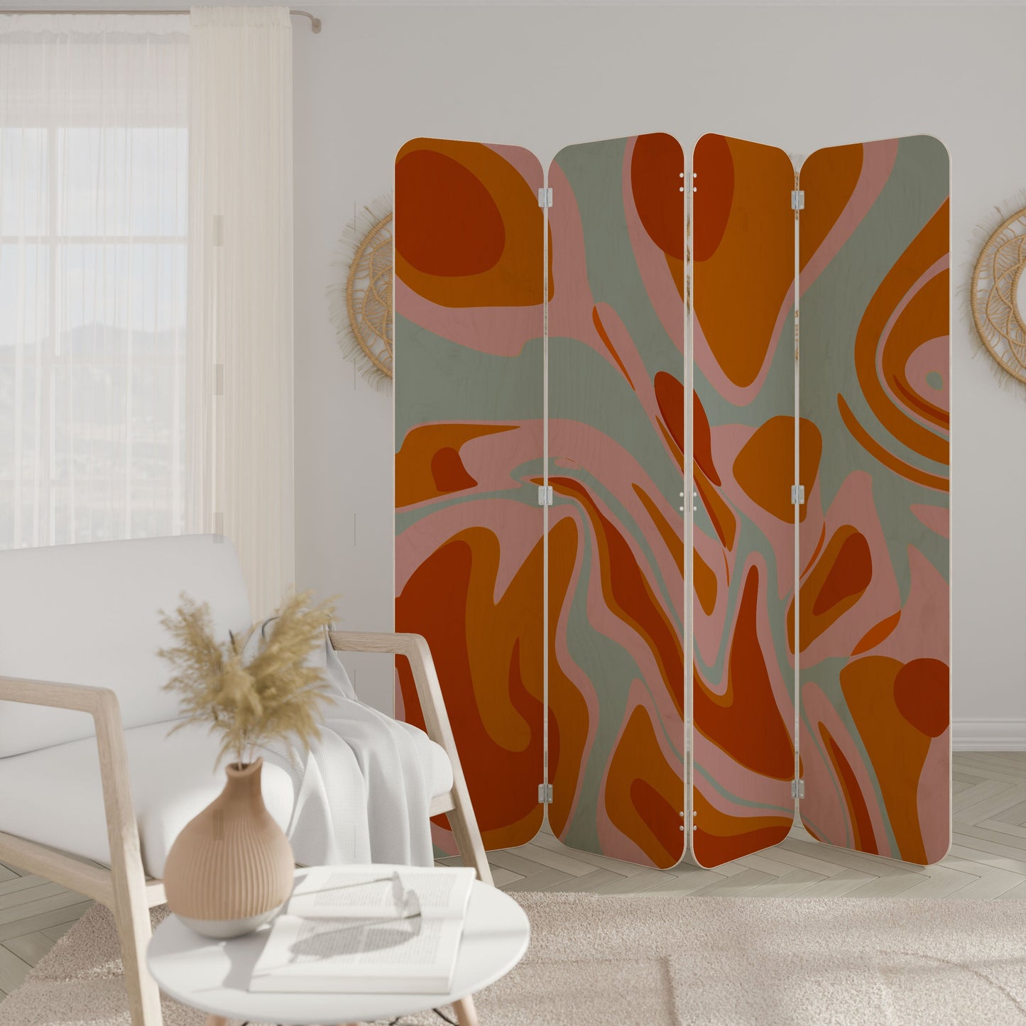 FLOATING BURN 4-Panel Plywood Room Divider