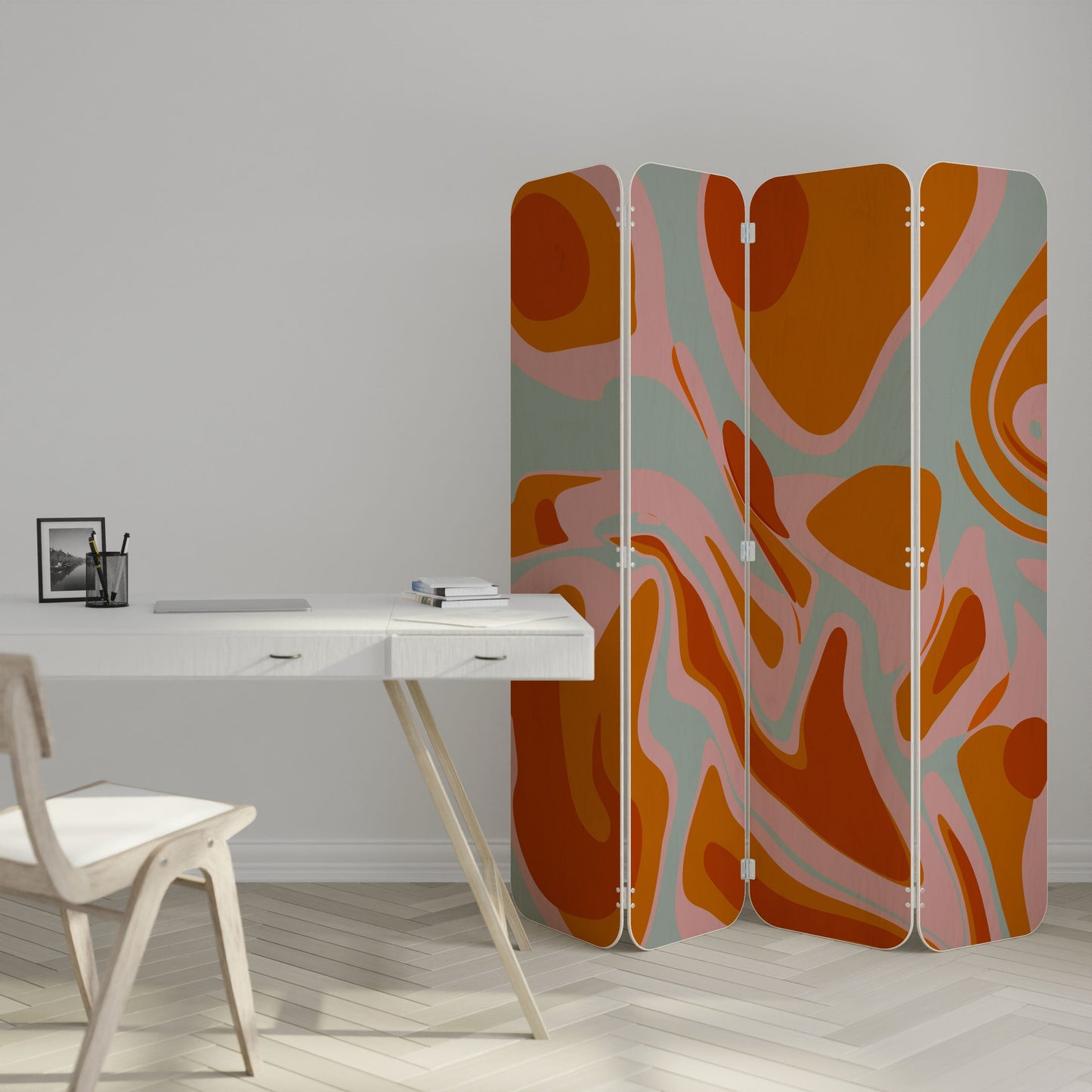 FLOATING BURN 4-Panel Plywood Room Divider