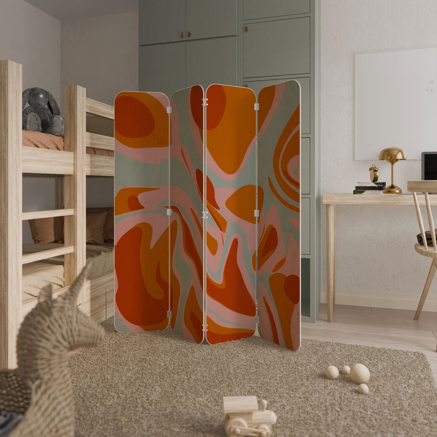 FLOATING BURN 4-Panel Plywood Room Divider