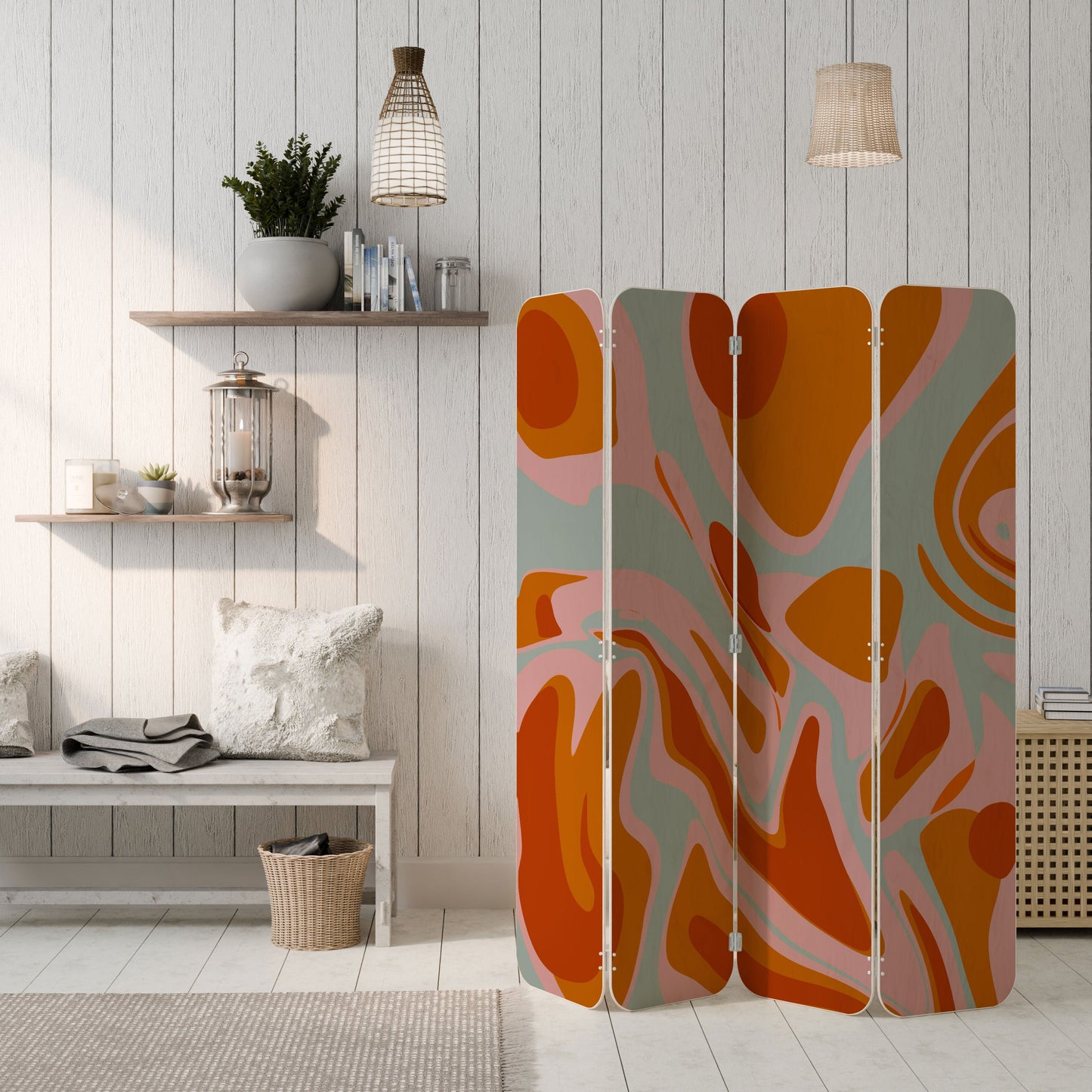 FLOATING BURN 4-Panel Plywood Room Divider