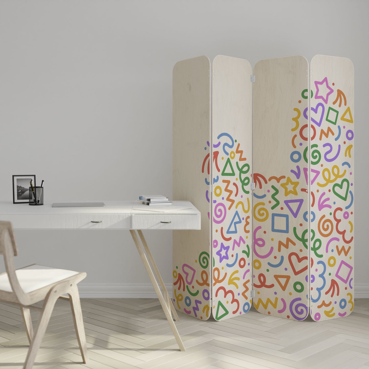 SHAPE EXCITEMENT 4-Panel Plywood Room Divider