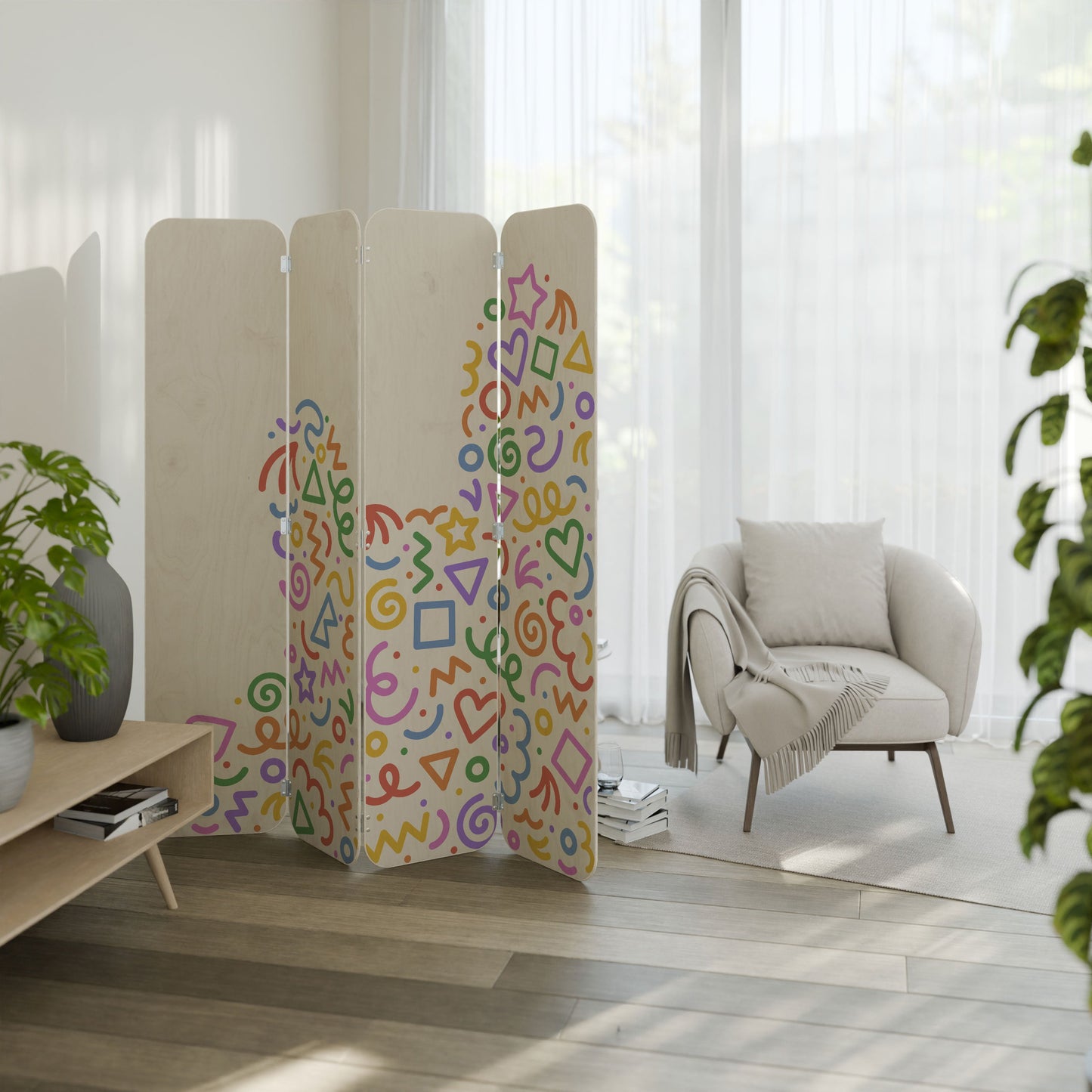 SHAPE EXCITEMENT 4-Panel Plywood Room Divider