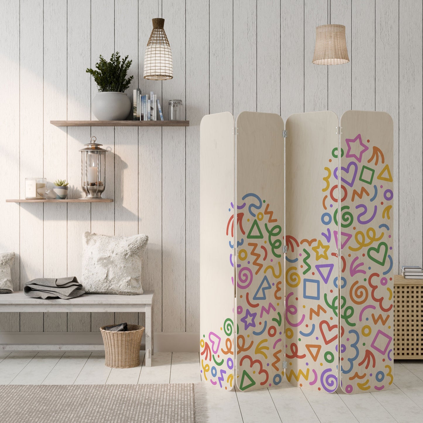 SHAPE EXCITEMENT 4-Panel Plywood Room Divider