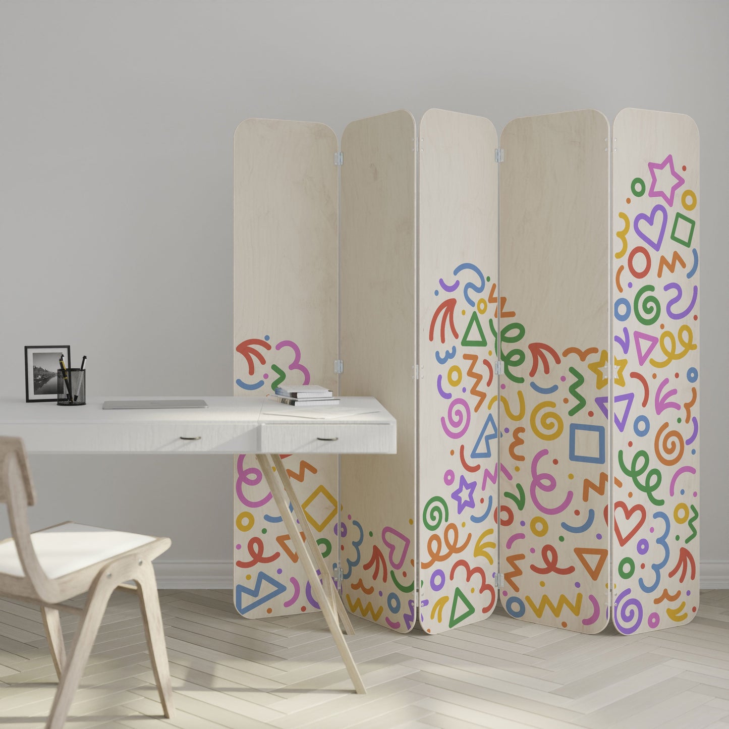 SHAPE EXCITEMENT 5-Panel Plywood Room Divider