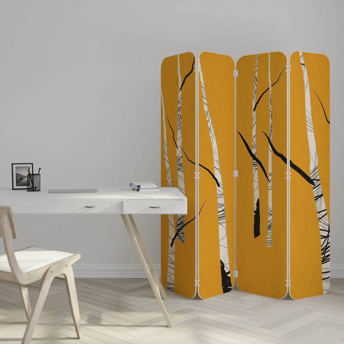 BIRCH ABSTRACT 4-Panel Plywood Room Divider