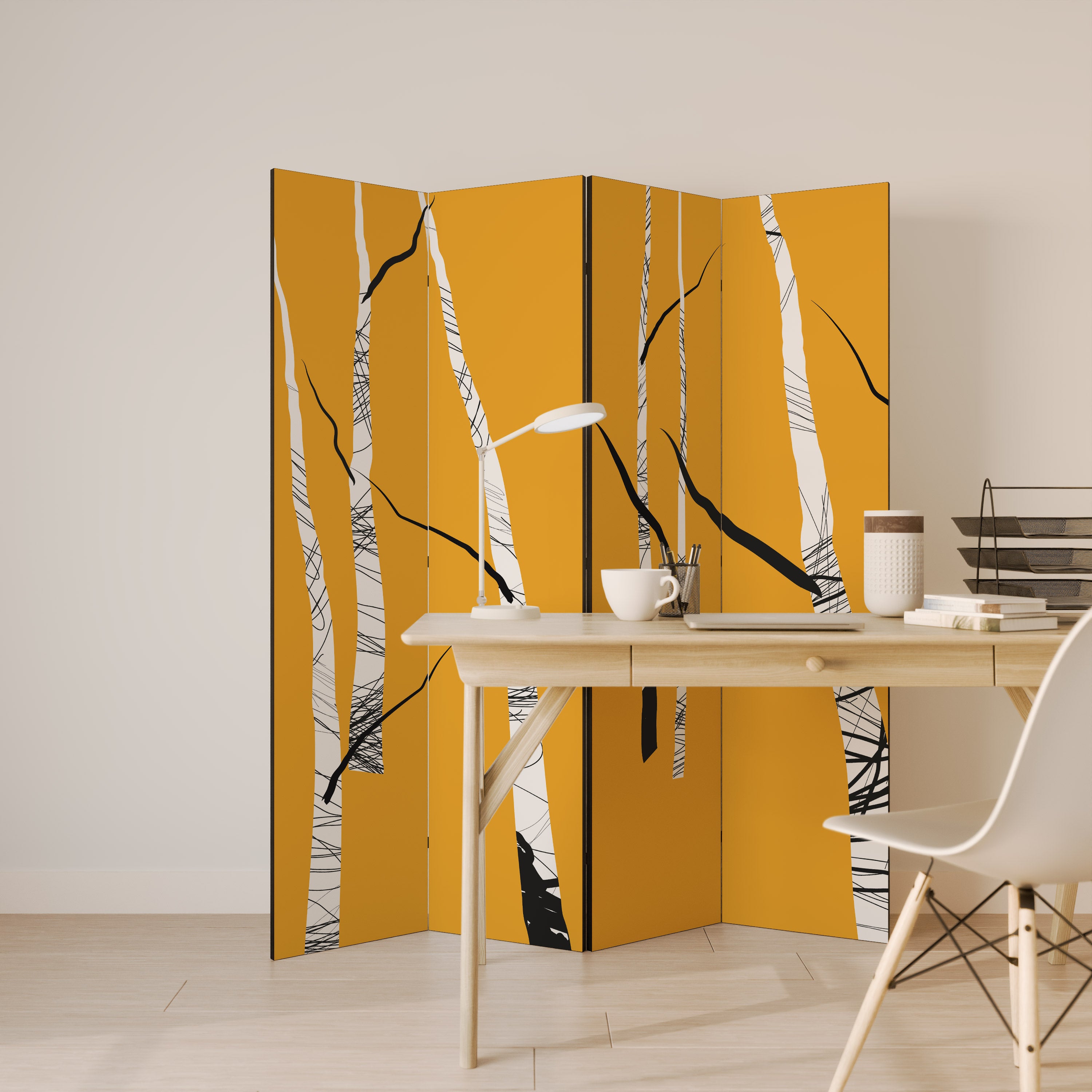 BIRCH ABSTRACT 4-Panel Room Divider